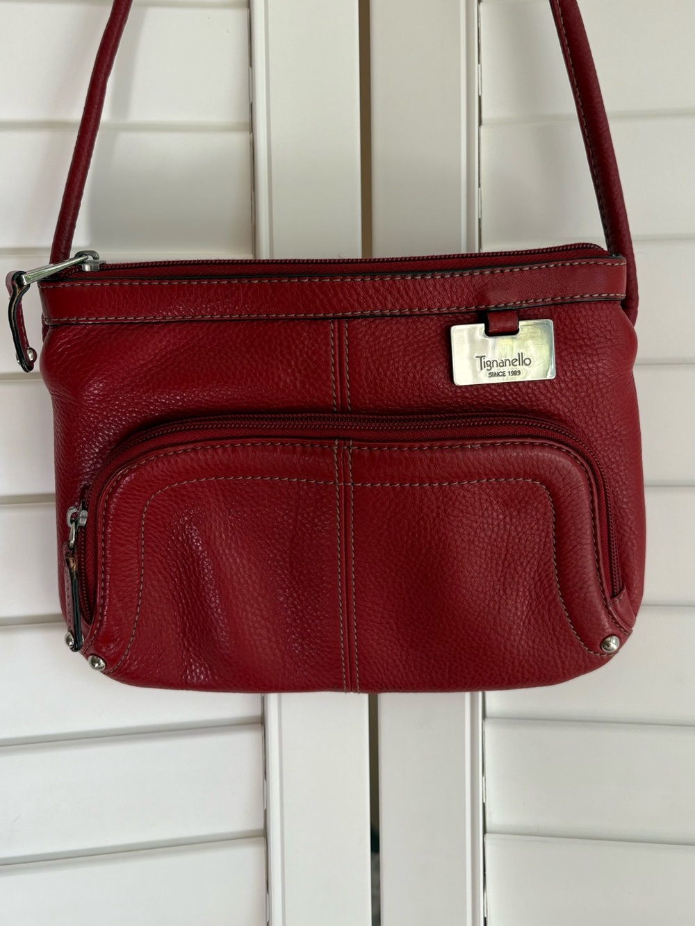 Tignanello red leather purse crossbody organizer bag